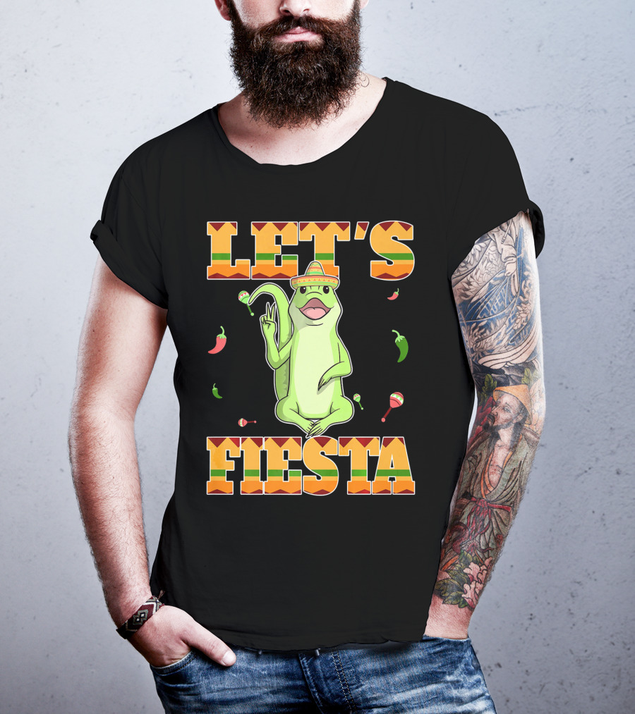 Let's Fiesta Lizard Sombrero Maracas Peppers Cinco De Mayo Mexican T-Shirt
