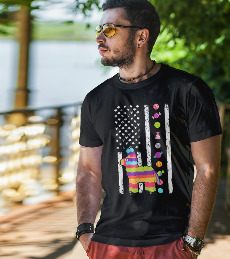 Cinco De Mayo Tacosaurus Piñata Candy Stars Stripes T-Shirt