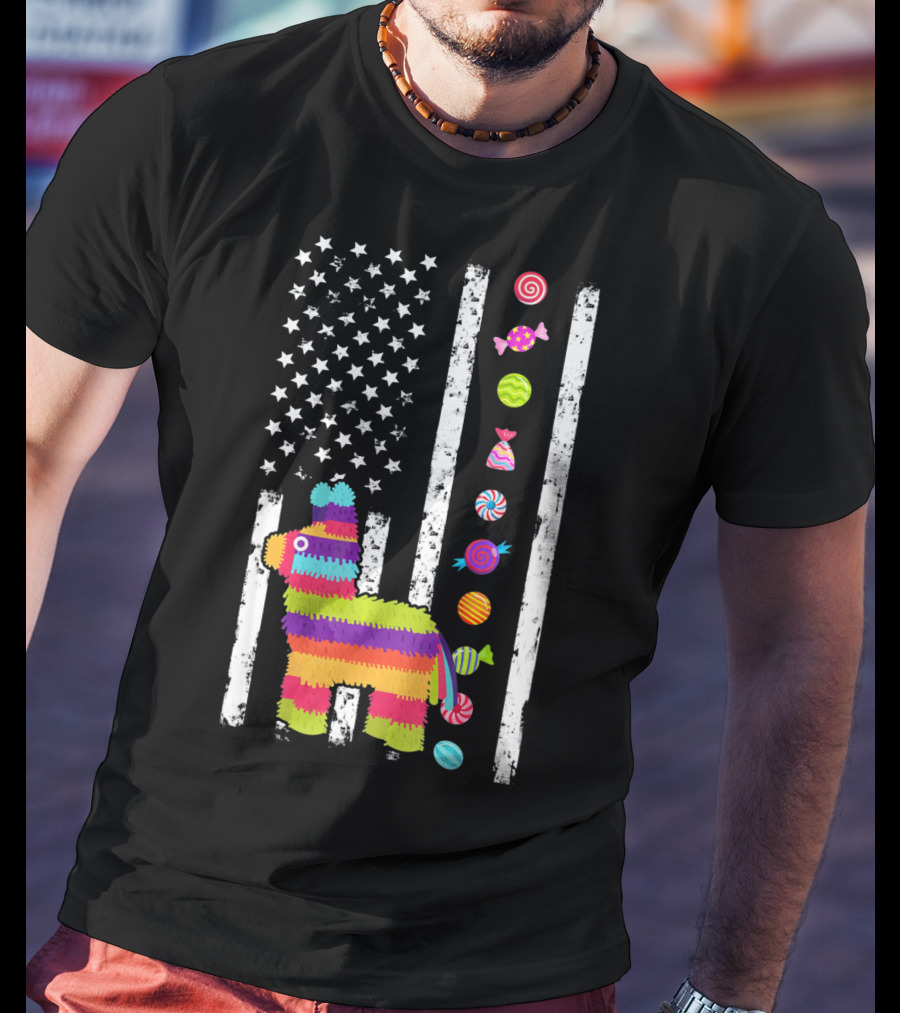 Cinco De Mayo Tacosaurus Piñata Candy Stars Stripes T-Shirt