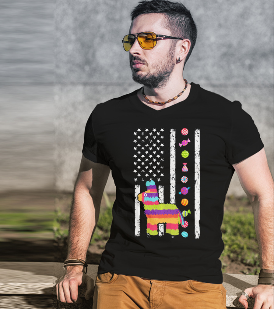 Cinco De Mayo Tacosaurus Piñata Candy Stars Stripes T-Shirt