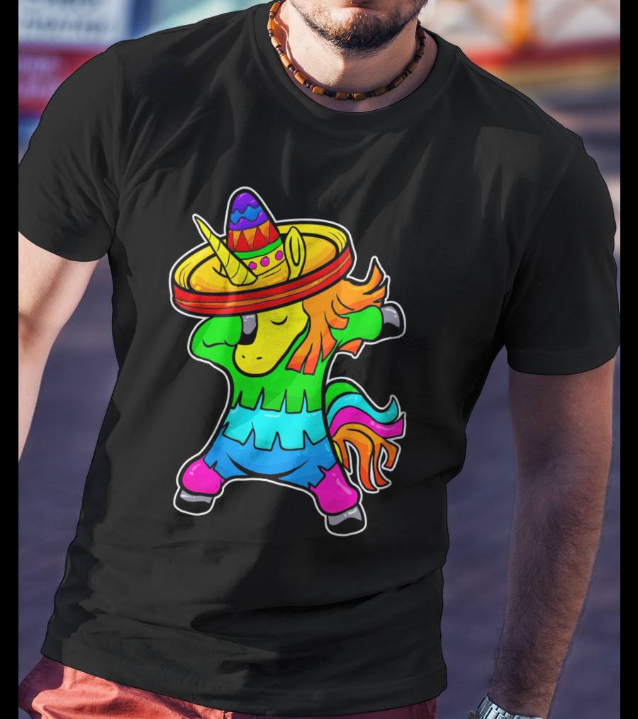 Cinco De Mayo Rainbow Sombrero Dabbing Unicorn T-Shirt