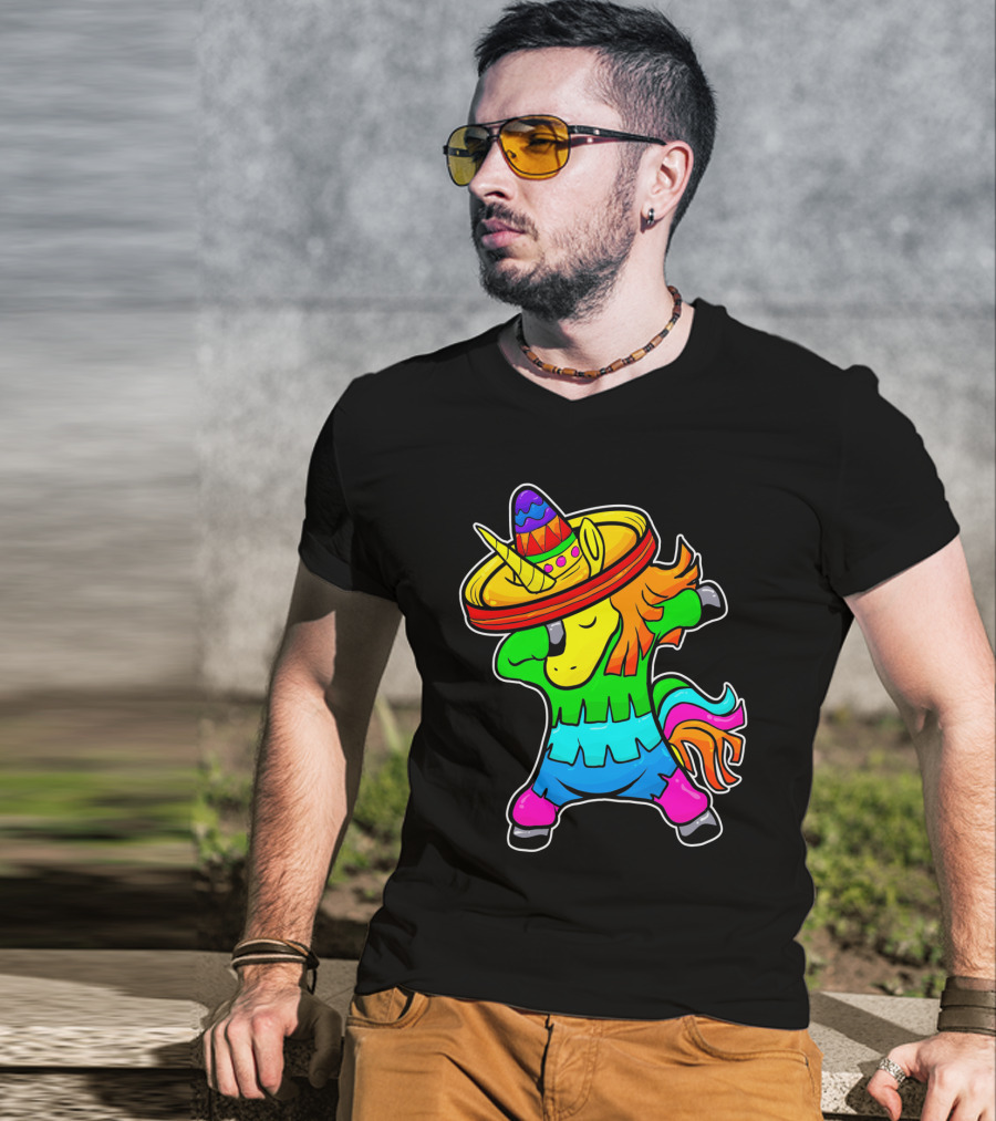 Cinco De Mayo Rainbow Sombrero Dabbing Unicorn T-Shirt