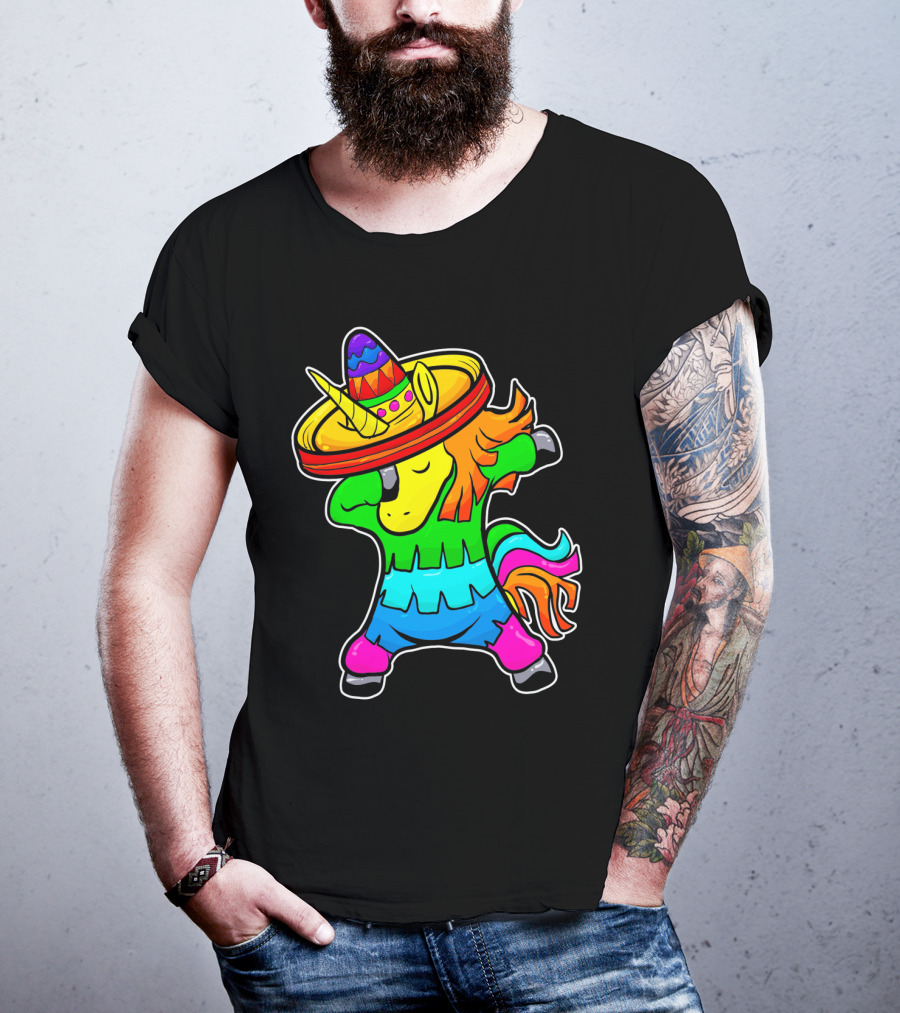 Cinco De Mayo Rainbow Sombrero Dabbing Unicorn T-Shirt