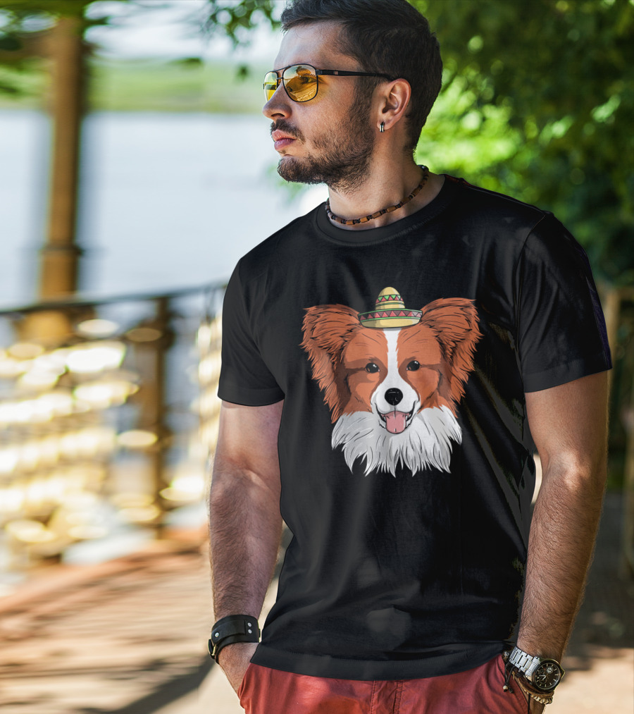 Papillon Dog Sombrero Fiesta Cinco De Mayo T-Shirt