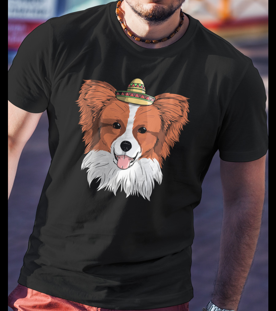 Papillon Dog Sombrero Fiesta Cinco De Mayo T-Shirt
