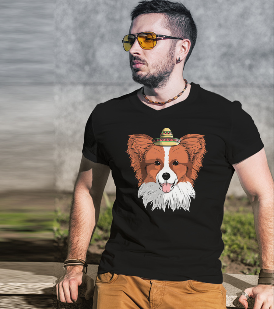 Papillon Dog Sombrero Fiesta Cinco De Mayo T-Shirt