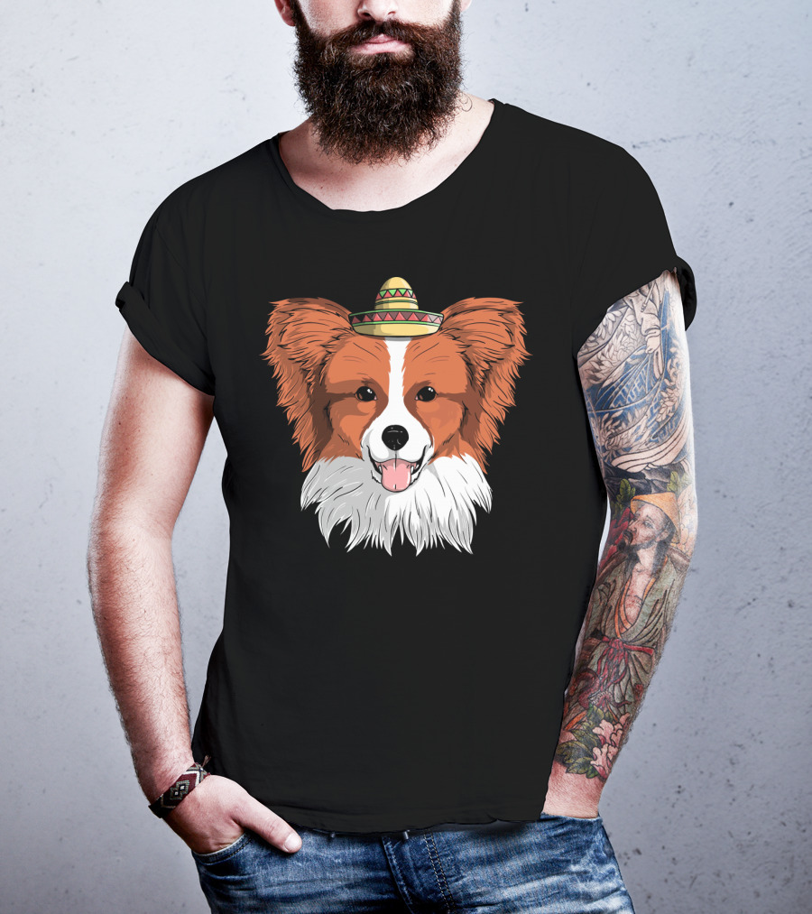 Papillon Dog Sombrero Fiesta Cinco De Mayo T-Shirt