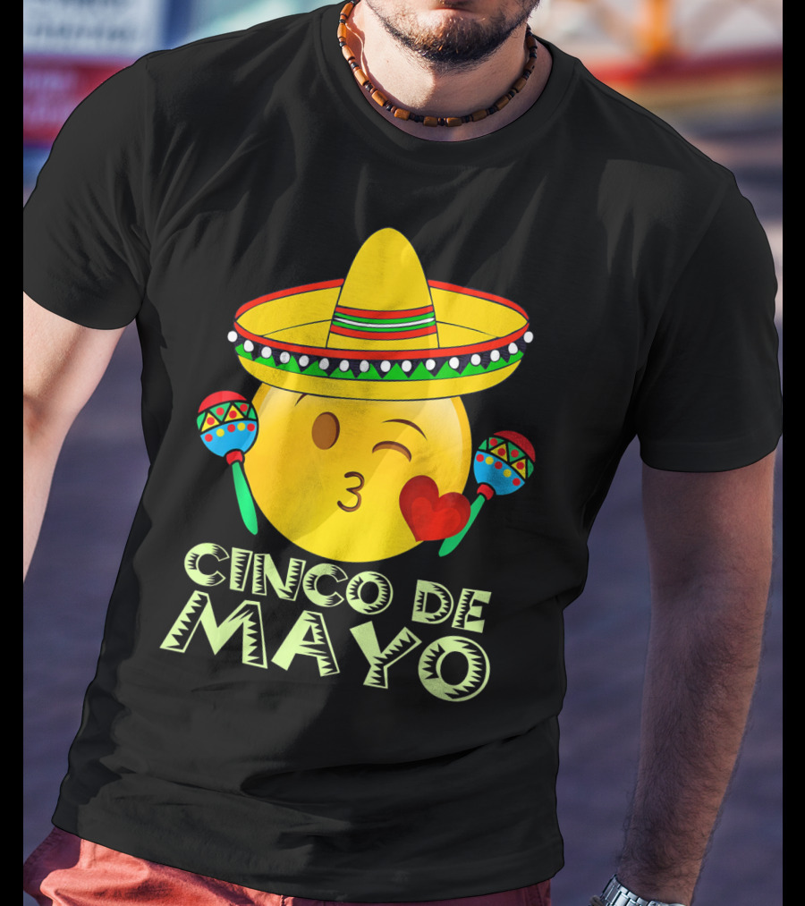 Cinco De Mayo Emoji Sombrero Maracas Kids Women Kisses T-Shirt