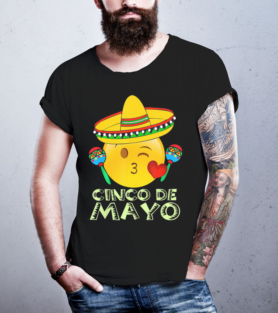 Cinco De Mayo Emoji Sombrero Maracas Kids Women Kisses T-Shirt