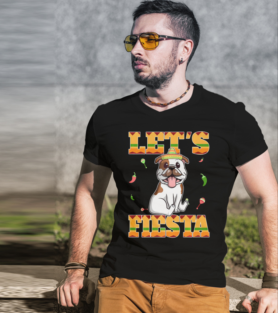 Let's Fiesta Bulldog Cinco De Mayo Sombrero Peppers T-Shirt
