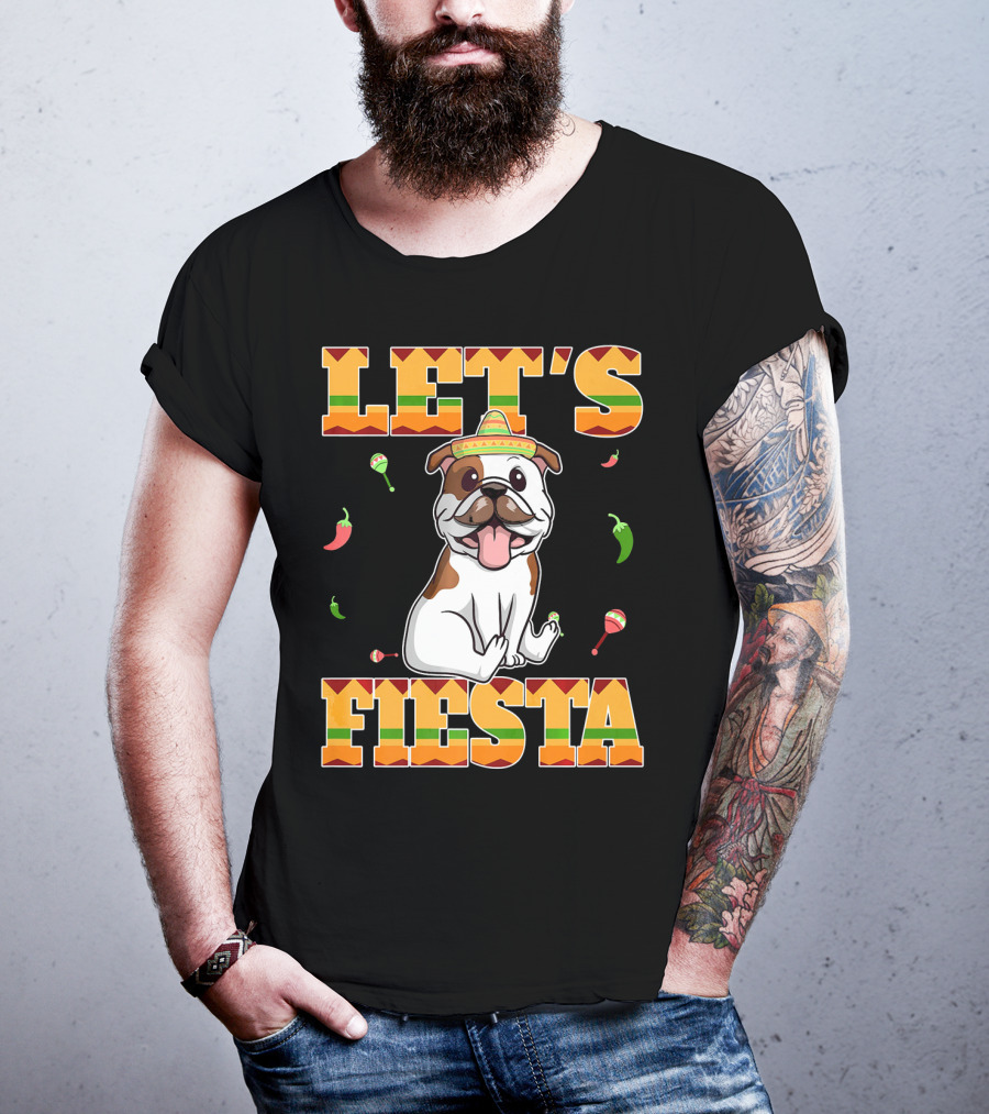 Let's Fiesta Bulldog Cinco De Mayo Sombrero Peppers T-Shirt