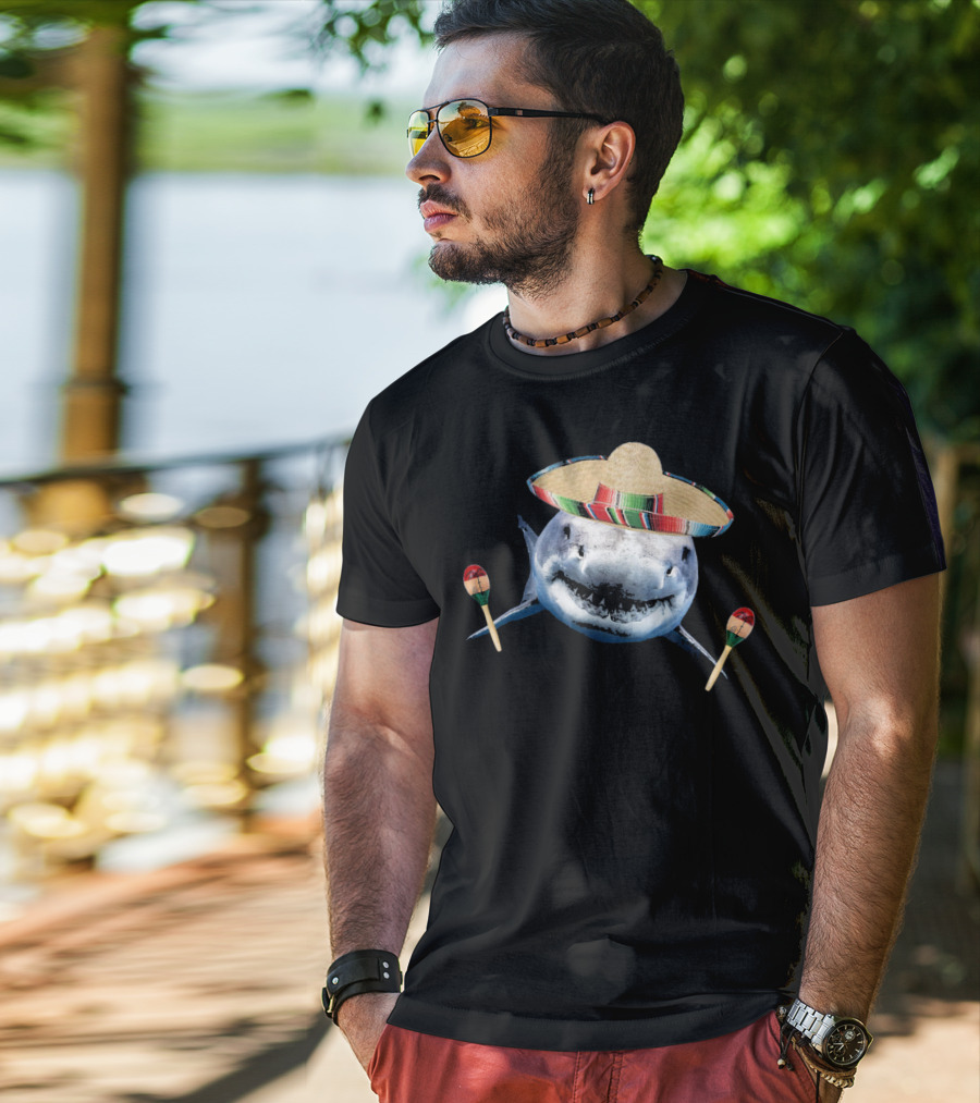 Cinco De Mayo Shark With Sombrero And Maracas T-Shirt