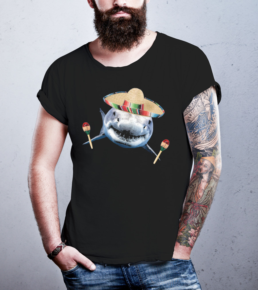 Cinco De Mayo Shark With Sombrero And Maracas T-Shirt