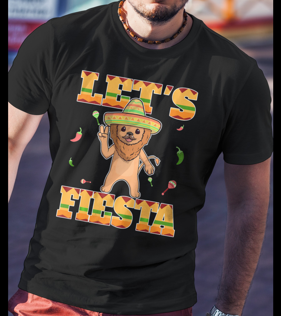 Let's Fiesta Lion Sombrero Peppers Maracas Mexican Cinco De Mayo T-Shirt