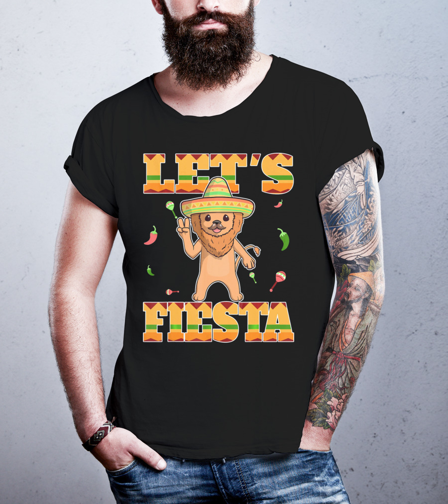 Let's Fiesta Lion Sombrero Peppers Maracas Mexican Cinco De Mayo T-Shirt
