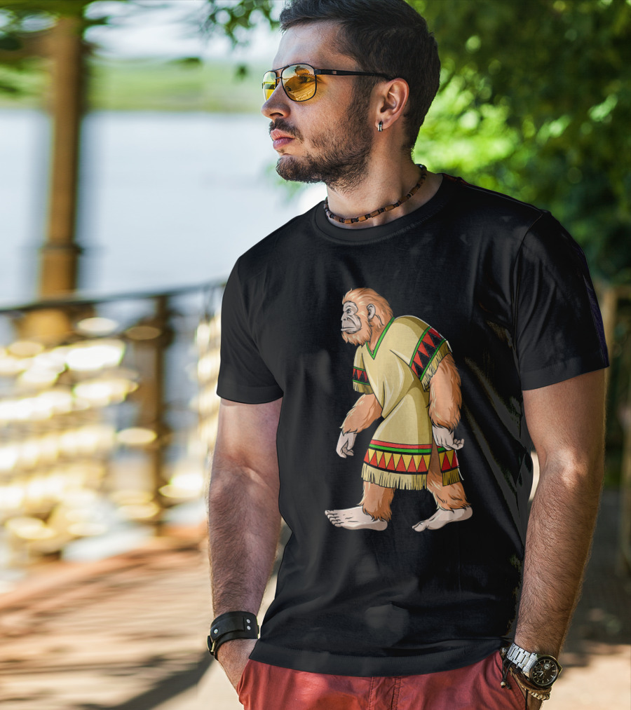 Bigfoot Sasquatch In Mexican Poncho Cultural Attire T-Shirt
