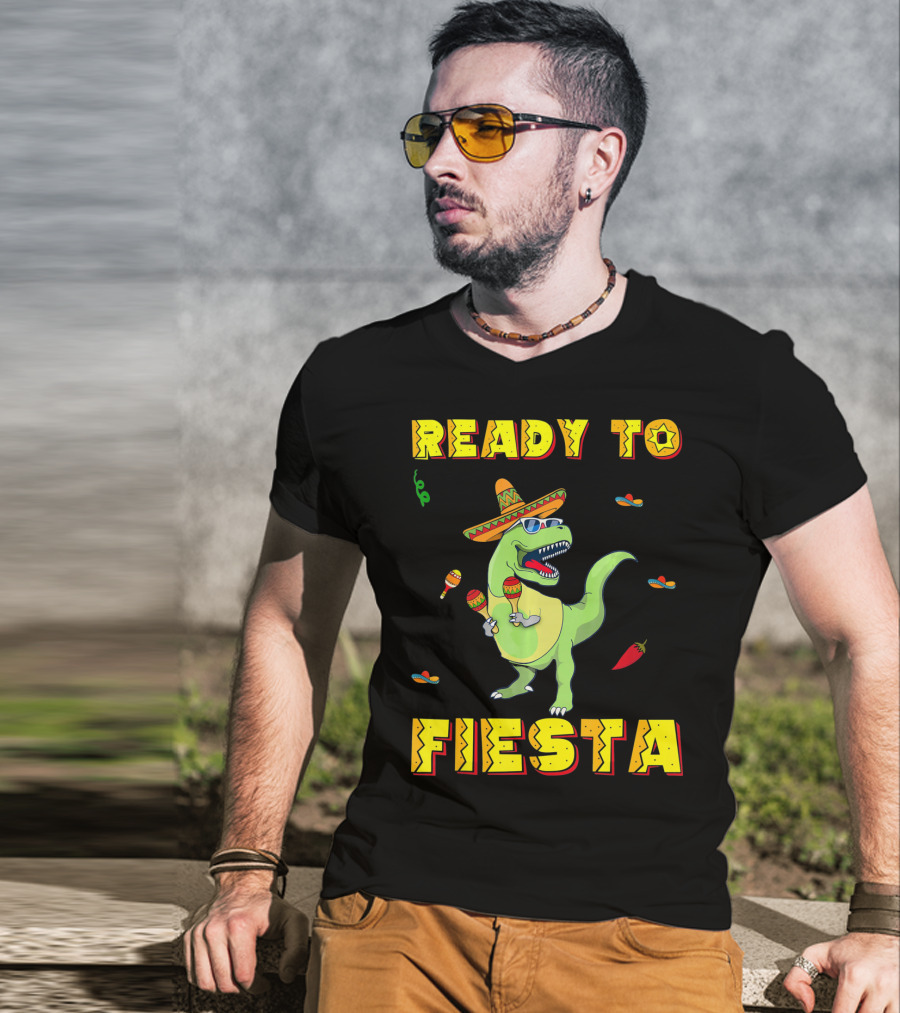Ready To Fiesta Dinosaur Sombrero Maracas Cinco De Mayo T-Shirt