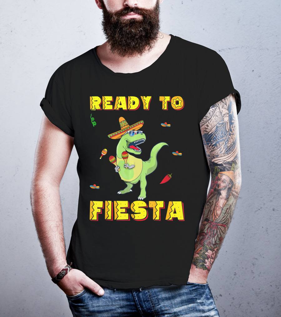 Ready To Fiesta Dinosaur Sombrero Maracas Cinco De Mayo T-Shirt