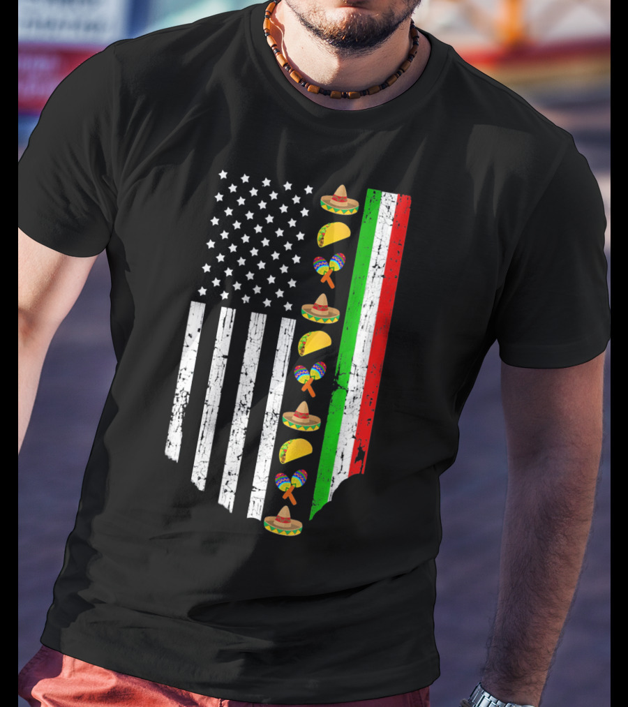 American Flag Tacos Sombrero Maracas Cinco De Mayo T-Shirt