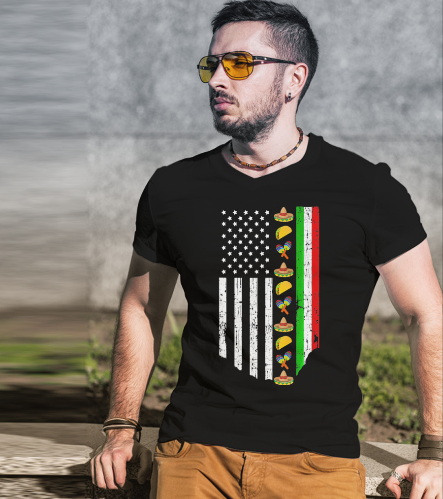 American Flag Tacos Sombrero Maracas Cinco De Mayo T-Shirt