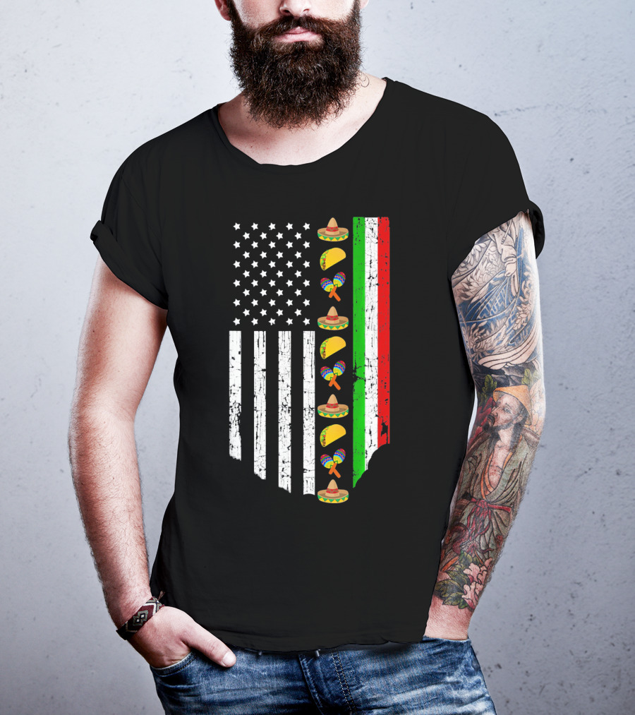 American Flag Tacos Sombrero Maracas Cinco De Mayo T-Shirt