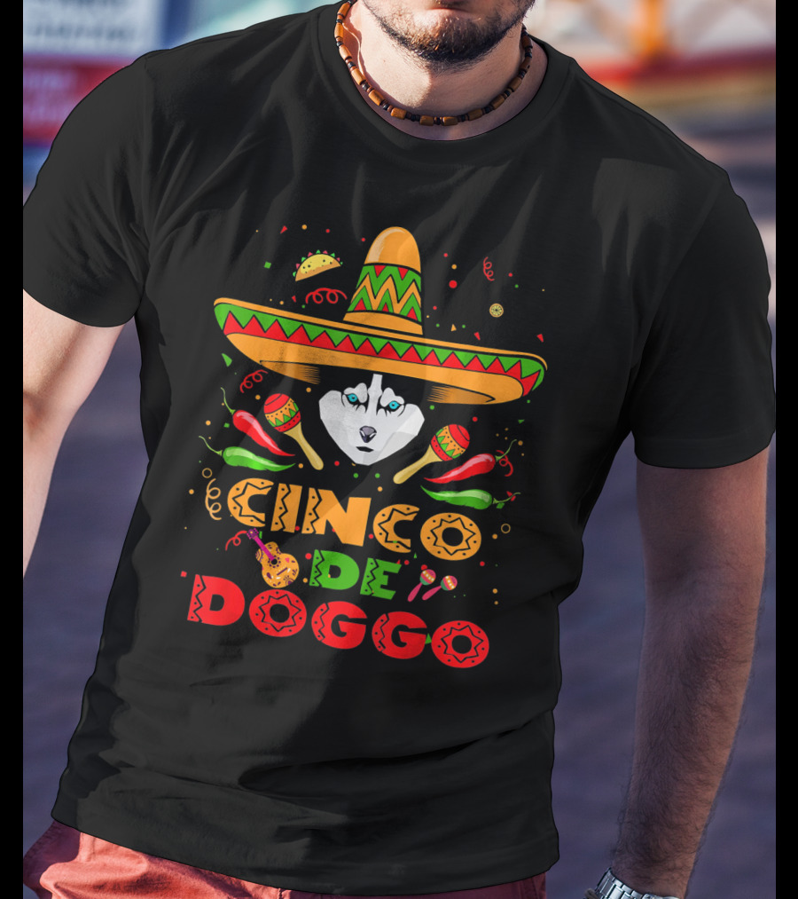 Cinco De Doggo Siberian Husky Sombrero Celebration Fiesta Elements T-Shirt