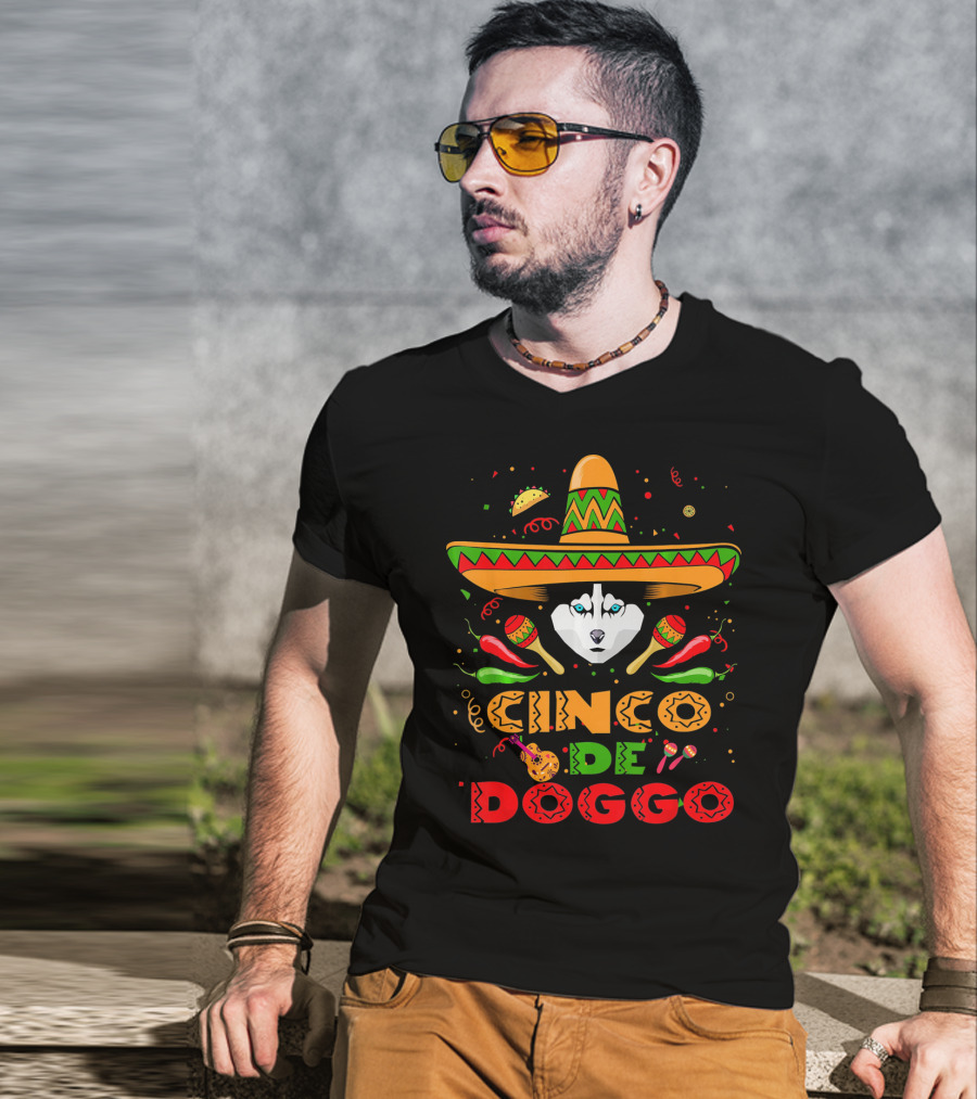 Cinco De Doggo Siberian Husky Sombrero Celebration Fiesta Elements T-Shirt