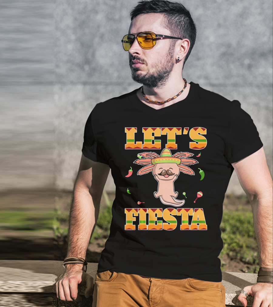 Let's Fiesta Axolotl Cinco De Mayo Mexica Sombrero Maracas Peppers T-Shirt