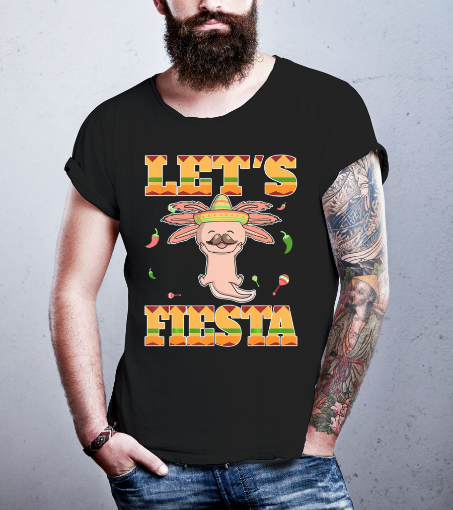 Let's Fiesta Axolotl Cinco De Mayo Mexica Sombrero Maracas Peppers T-Shirt