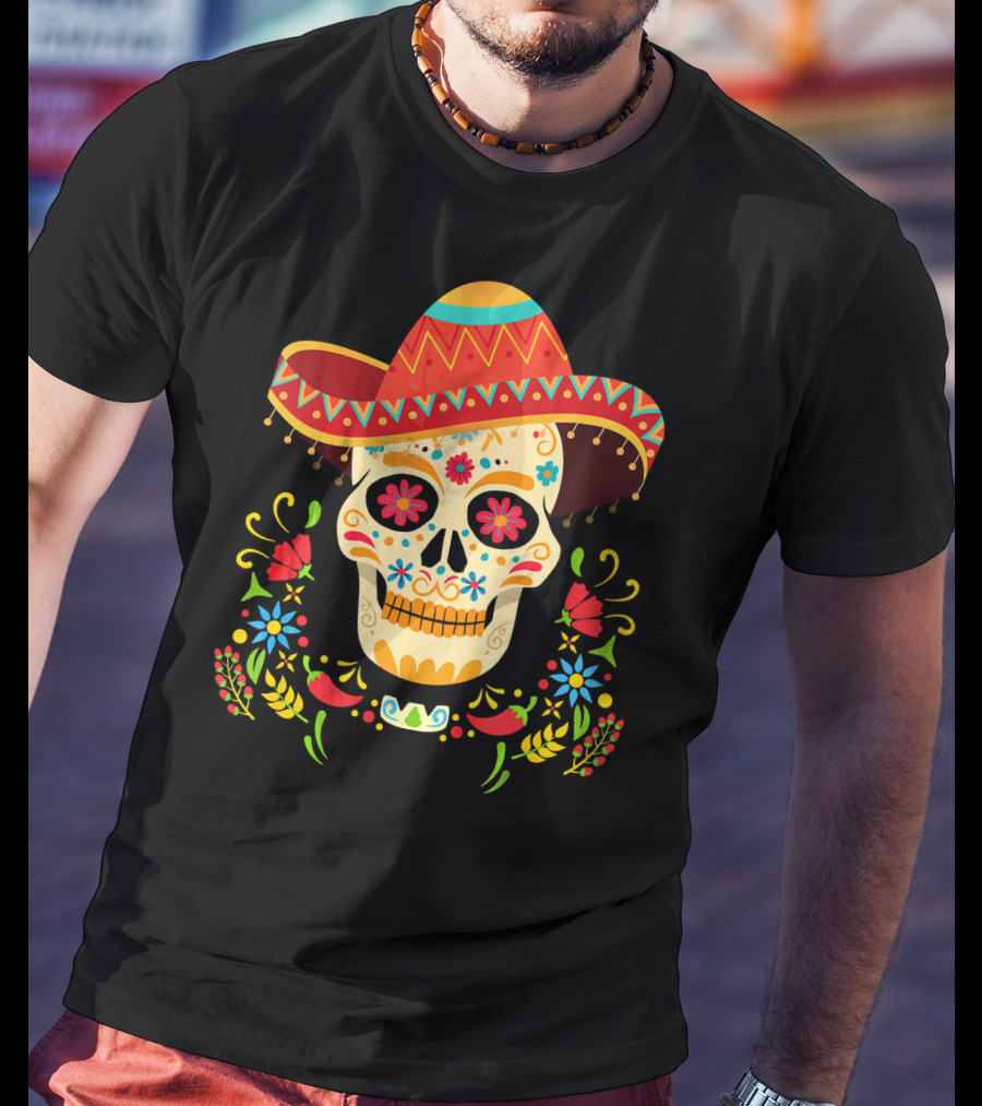Day Of The Dead Skull Cinco De Mayo Sombrero Floral Fiesta T-Shirt