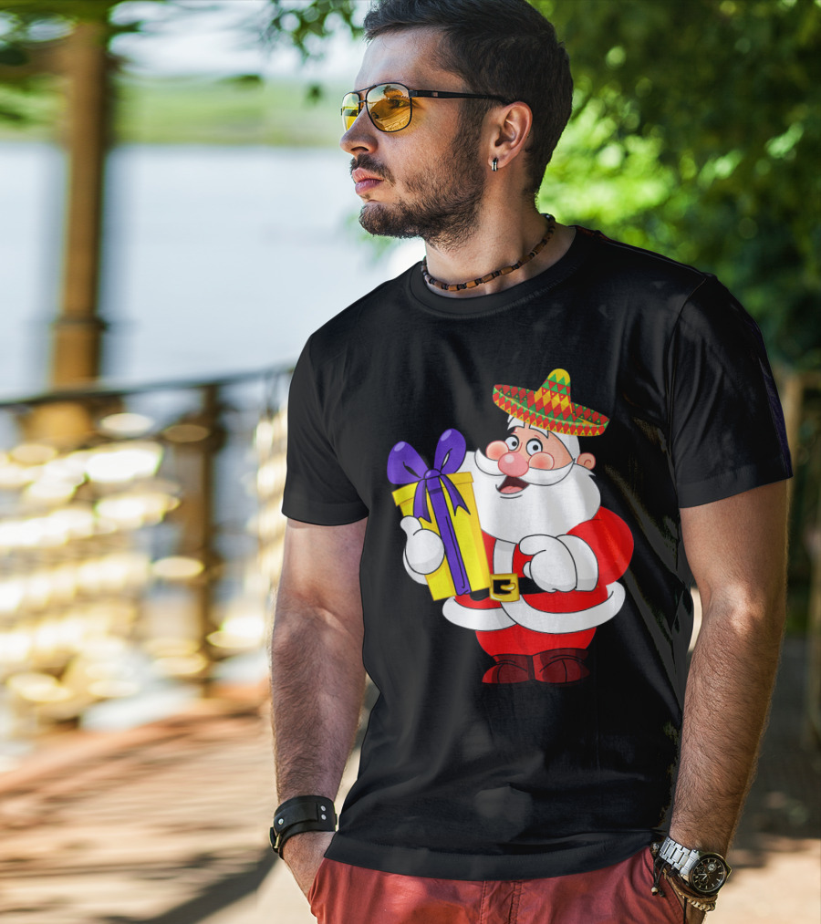 Cinco De Mayo Funny Sombrero Mexican Santa With Gift T-Shirt