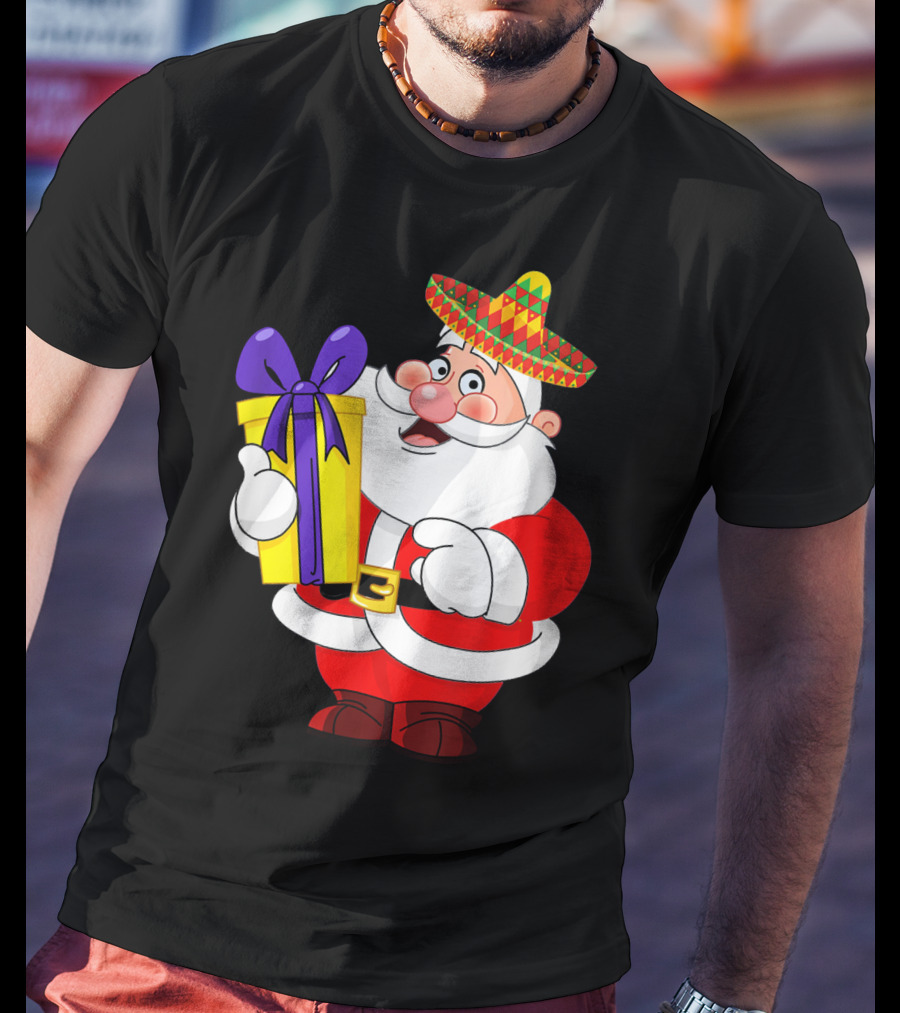 Cinco De Mayo Funny Sombrero Mexican Santa With Gift T-Shirt