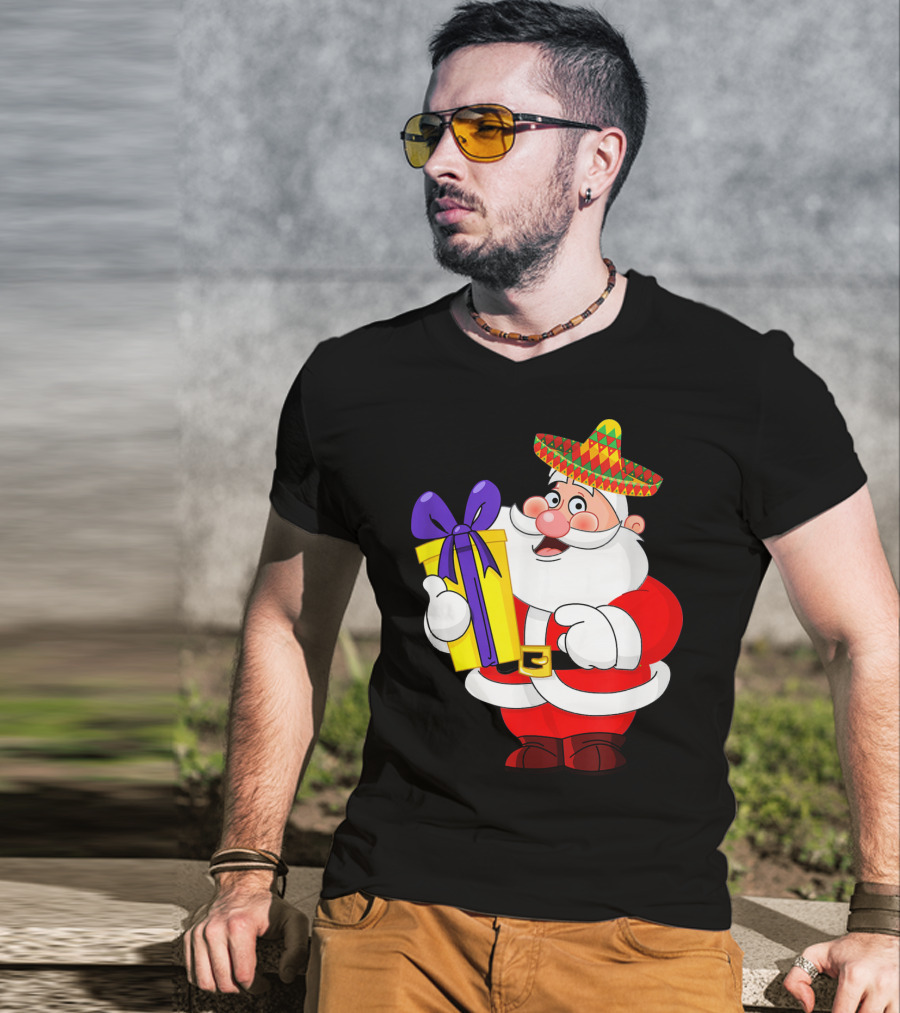 Cinco De Mayo Funny Sombrero Mexican Santa With Gift T-Shirt