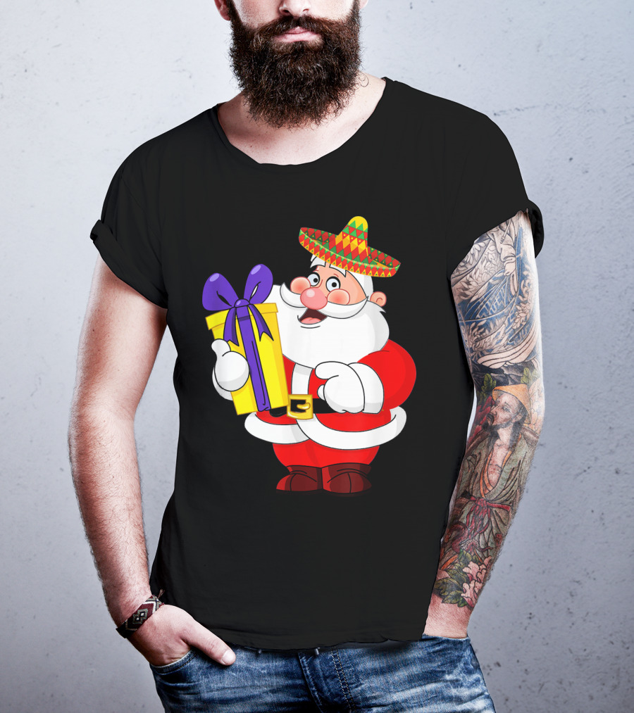 Cinco De Mayo Funny Sombrero Mexican Santa With Gift T-Shirt