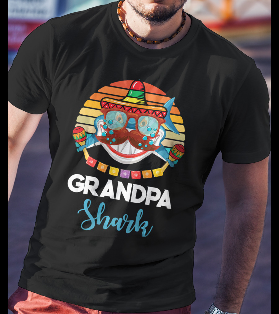 Grandpa Shark Cinco De Mayo Vintage Sombrero Maracas T-Shirt