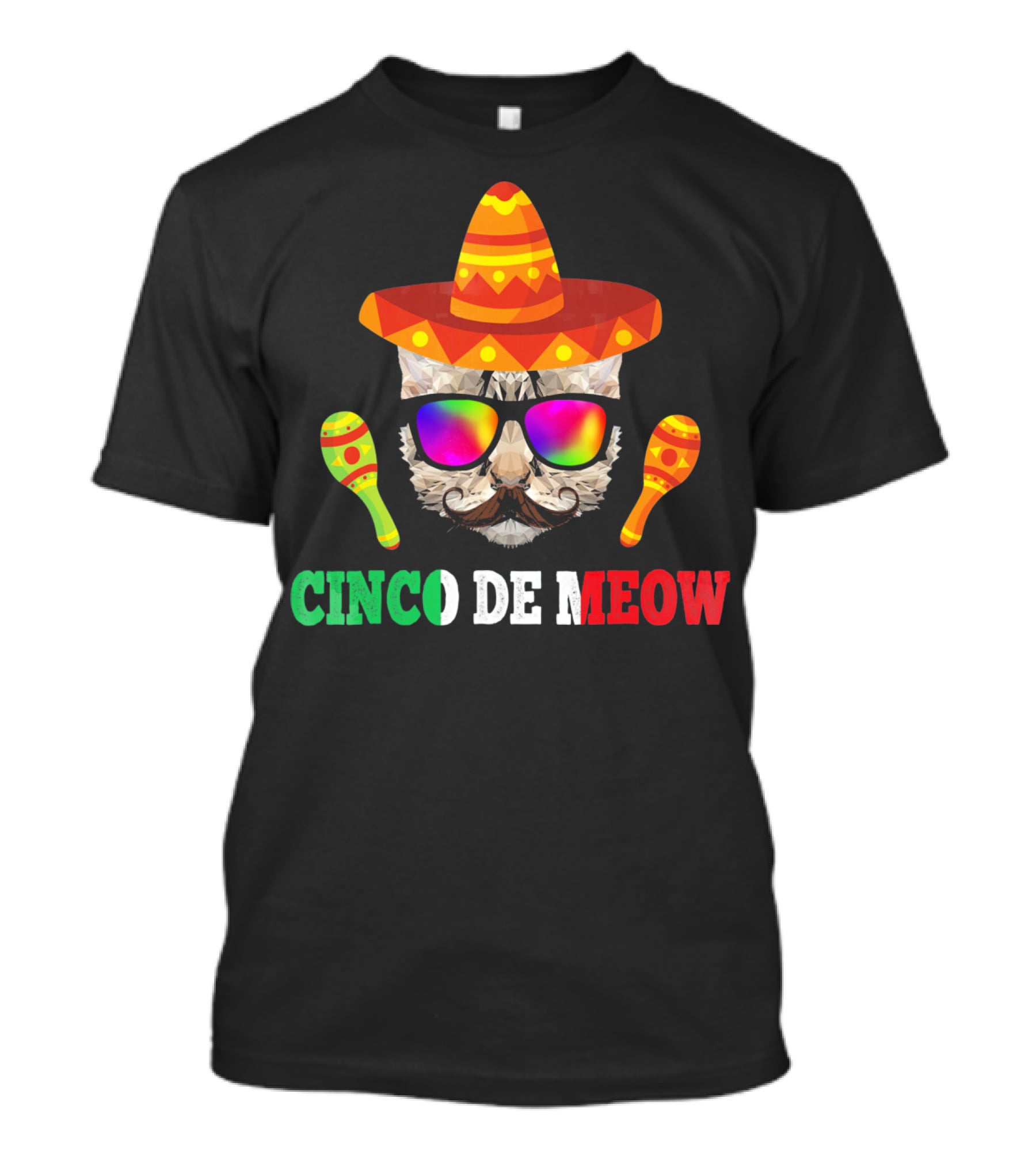 Cinco De Meow Cat Sombrero Maracas Funny T-Shirt
