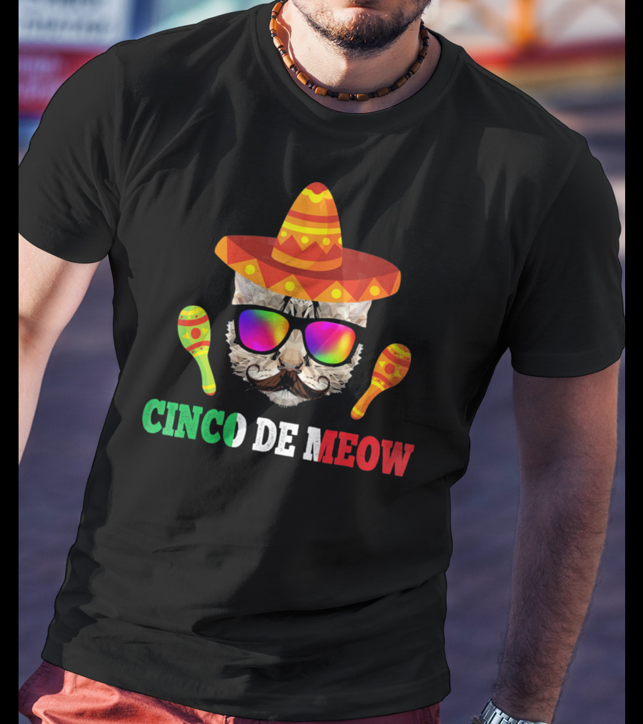 Cinco De Meow Cat Sombrero Maracas Funny T-Shirt