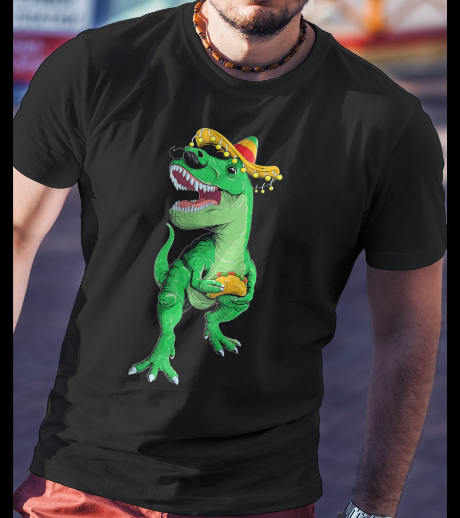Cinco De Mayo Dinosaur Rex With Taco And Sombrero T-Shirt