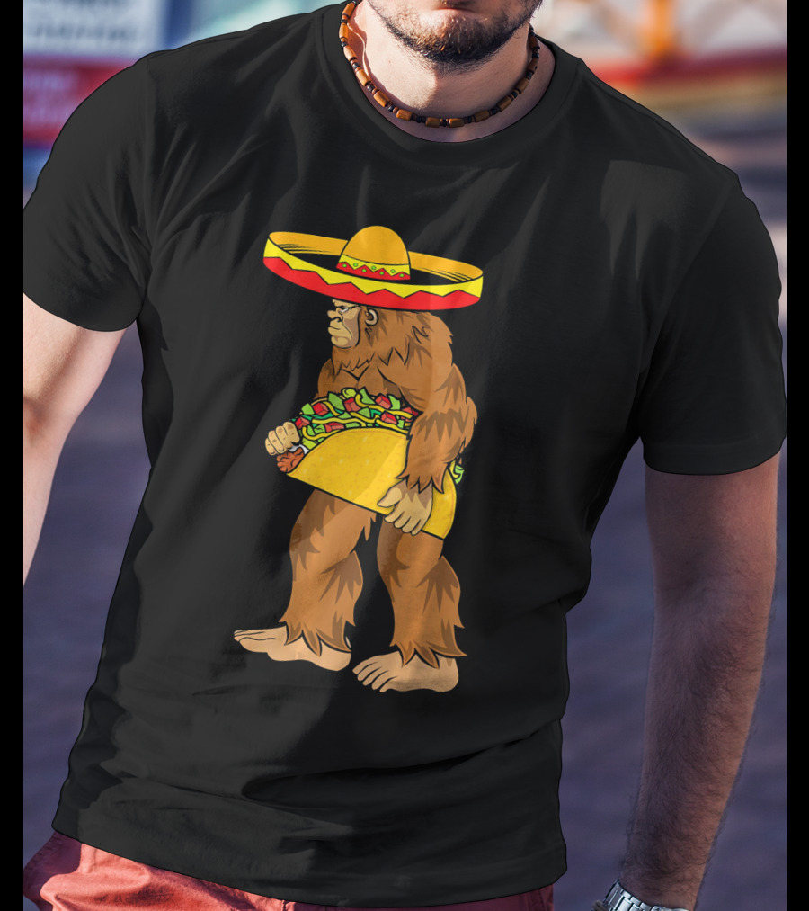 Bigfoot Carrying Taco Sombrero Cinco De Mayo T-Shirt