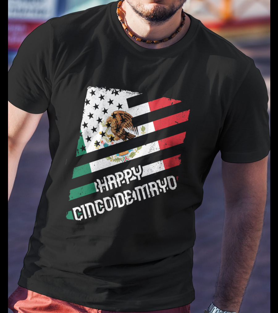 Cinco De Mayo Happy Mexico US Flag Eagle Stripes T-Shirt