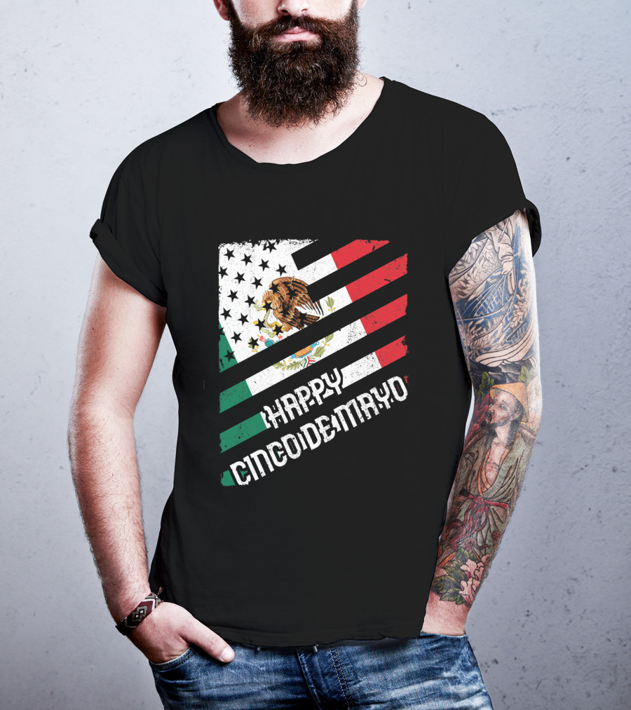 Cinco De Mayo Happy Mexico US Flag Eagle Stripes T-Shirt
