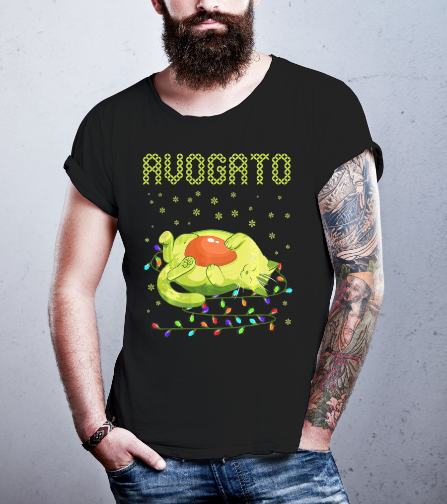 Avogato Cat With Colorful Lights Funny Cinco De Mayo Meow T-Shirt