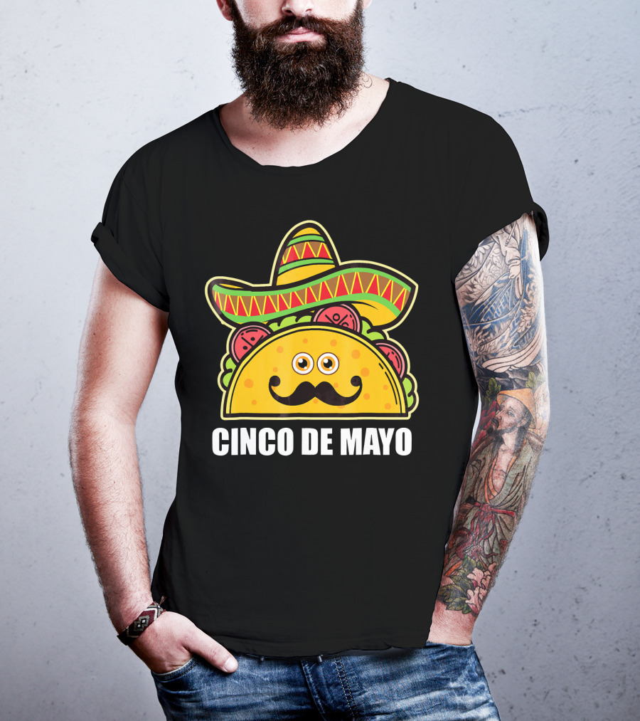Cinco De Mayo Sombrero Taco With Eyes And Mustache T-Shirt