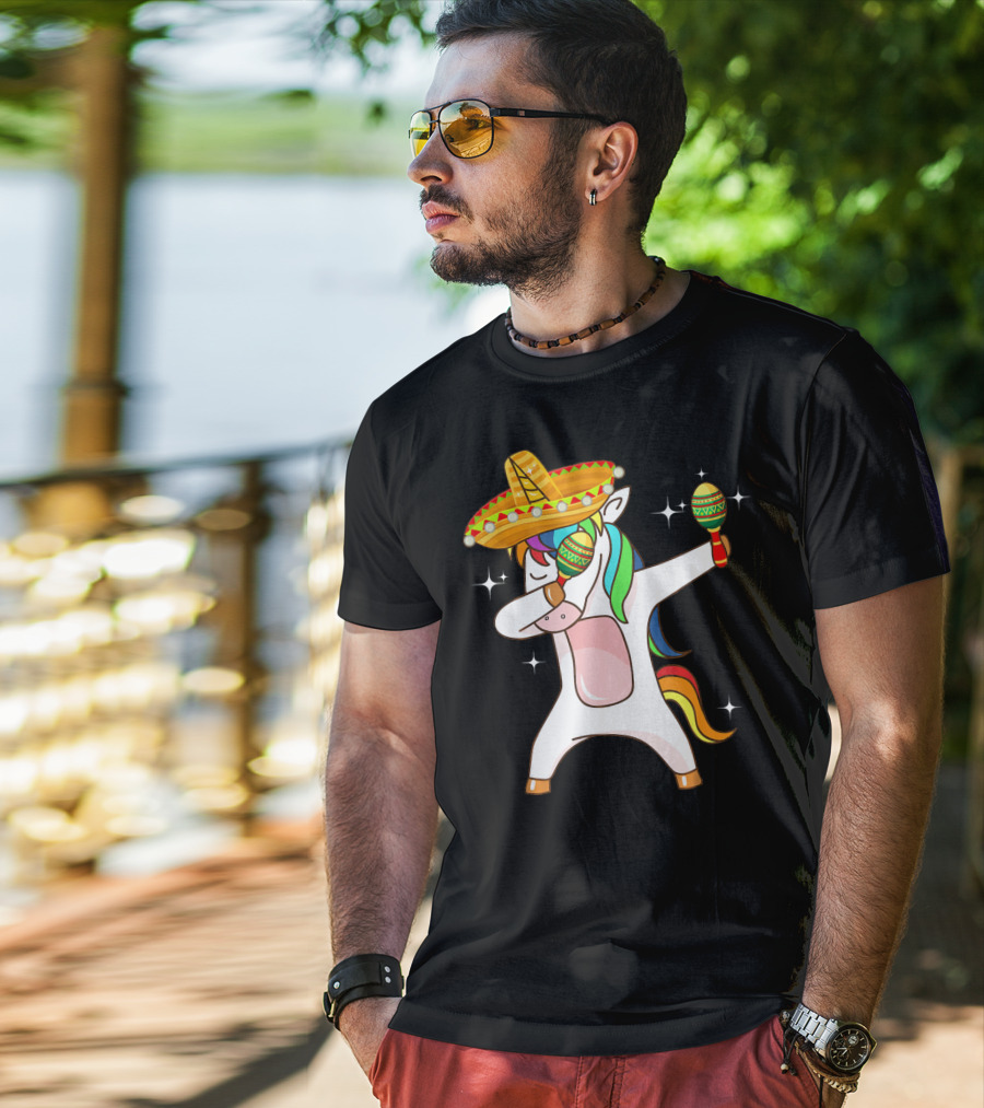 Dabbing Unicorn Sombrero Maracas Cinco De Mayo T-Shirt