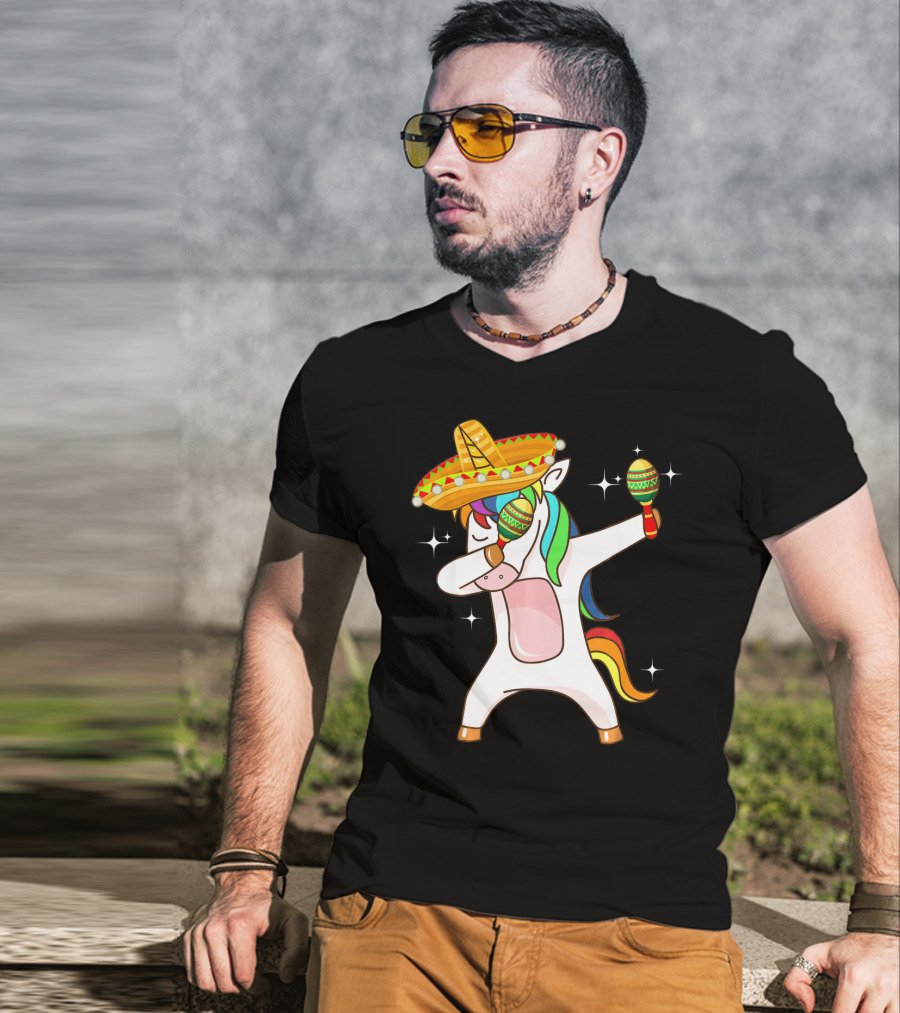 Dabbing Unicorn Sombrero Maracas Cinco De Mayo T-Shirt