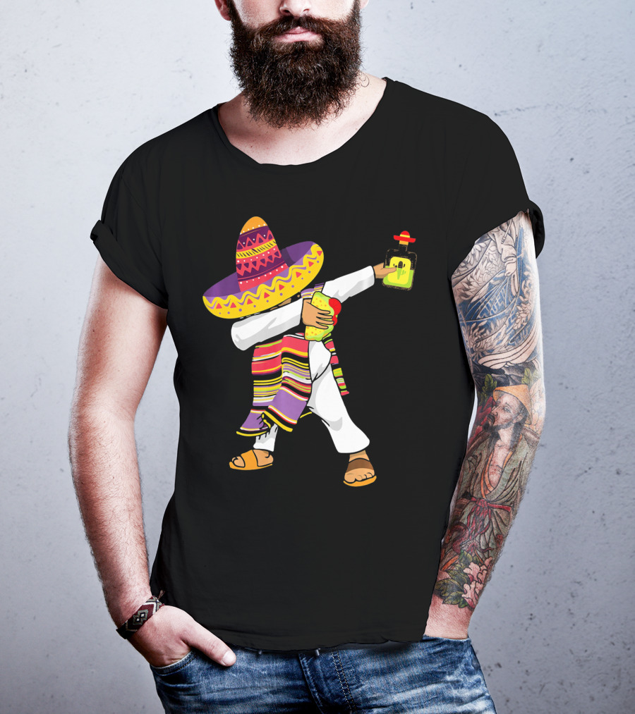 Mexican Poncho Dabbing Sombrero Cinco De Mayo Tequila T-Shirt