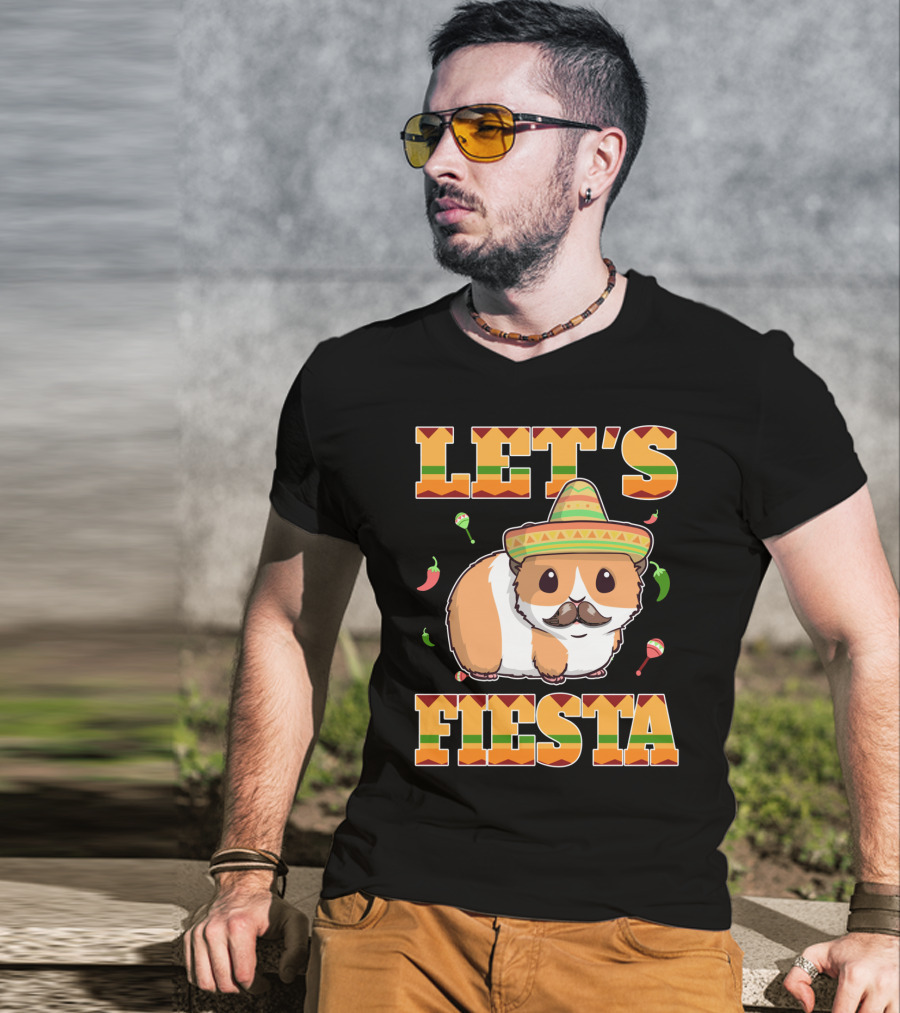 Let's Fiesta Guinea Pig Sombrero Maracas Cinco De Mayo Mex T-Shirt