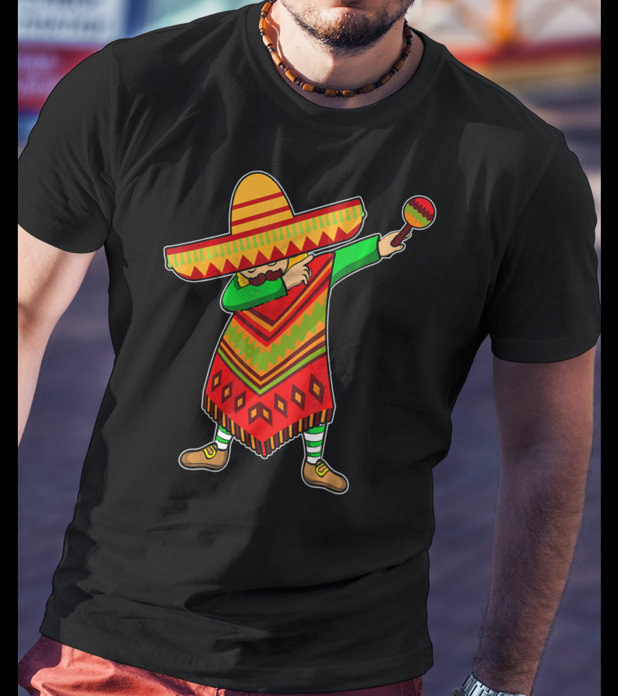 Cinco De Mayo Sombrero Poncho Dab With Maraca T-Shirt