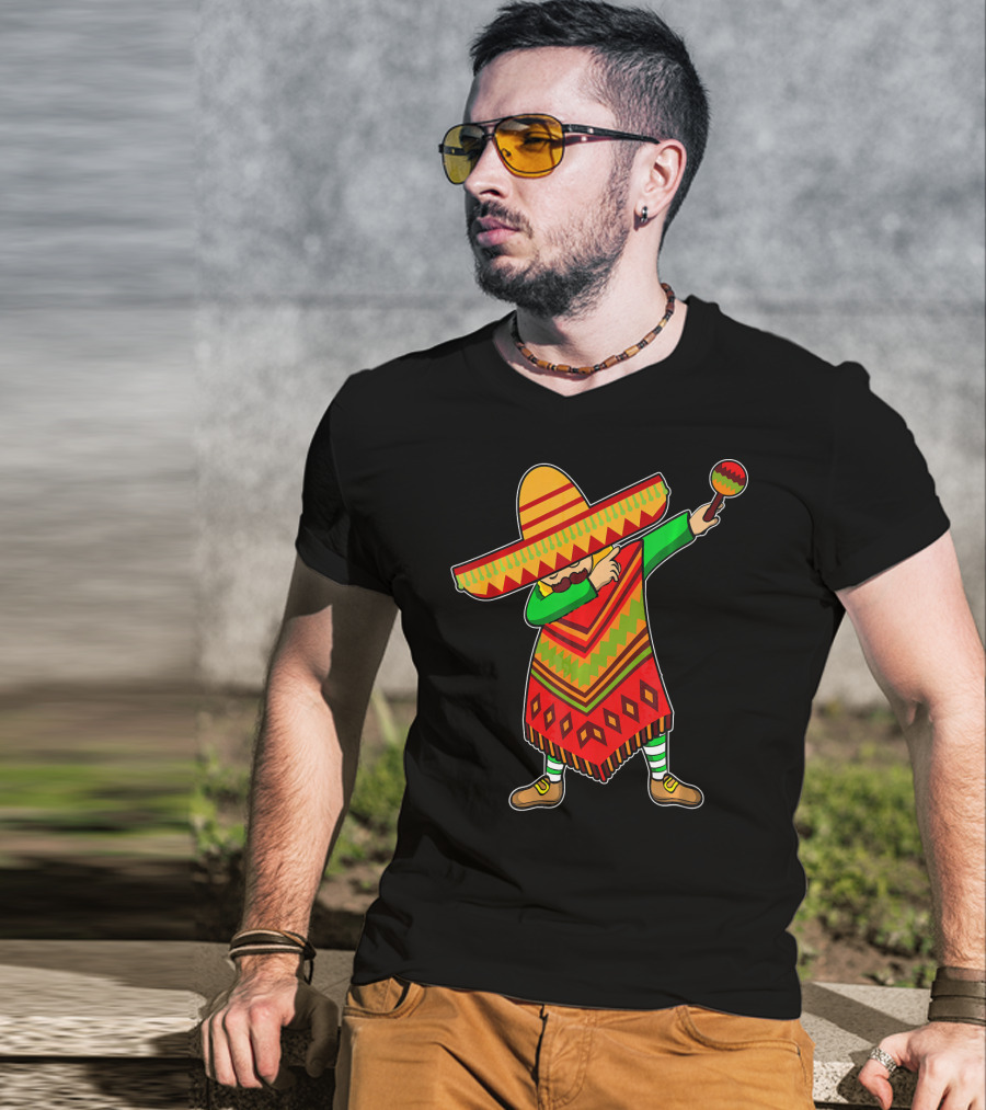 Cinco De Mayo Sombrero Poncho Dab With Maraca T-Shirt