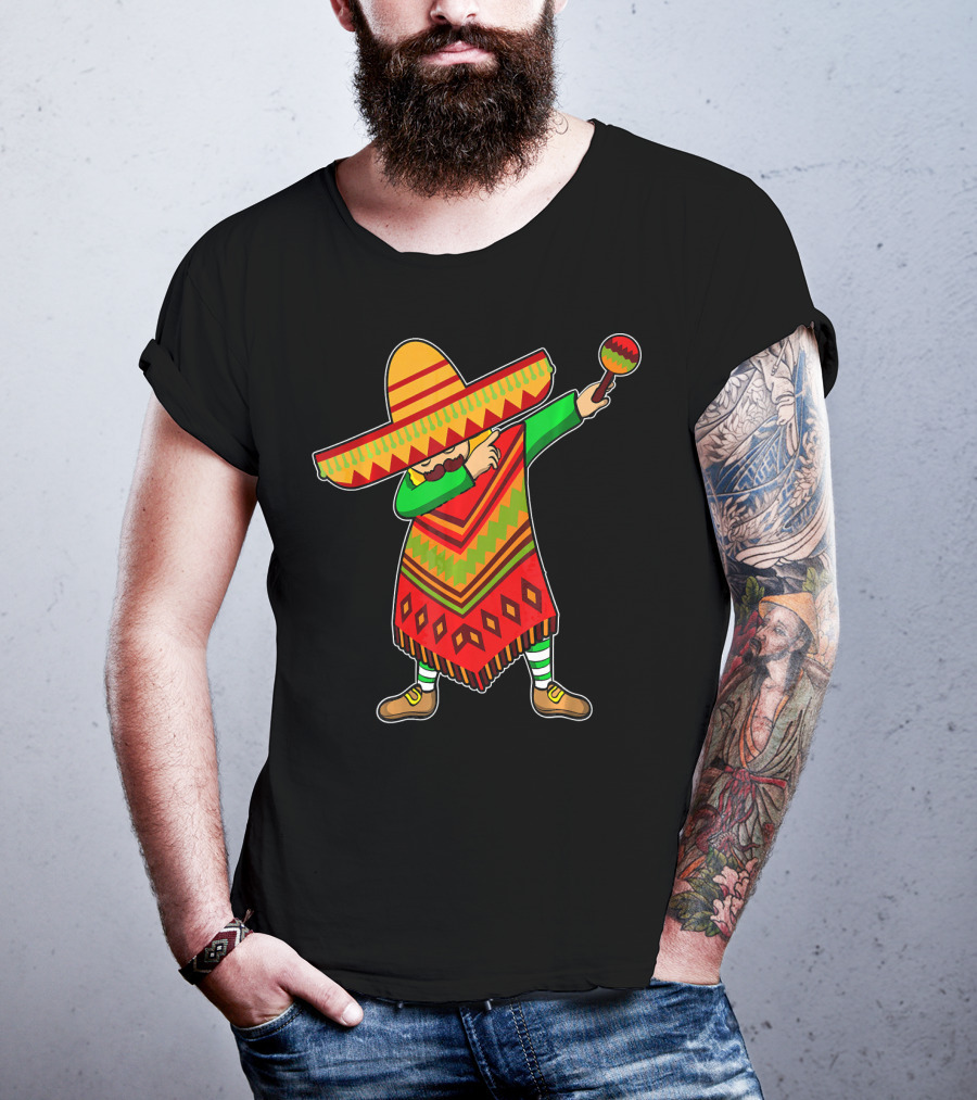 Cinco De Mayo Sombrero Poncho Dab With Maraca T-Shirt